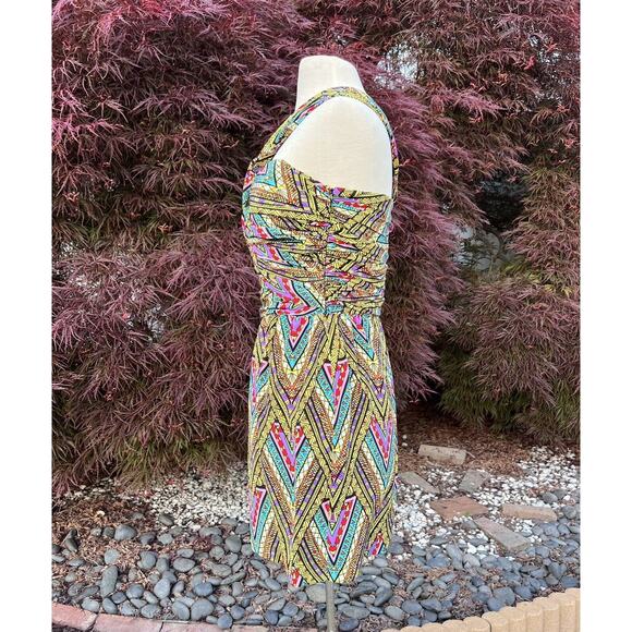 Mara Hoffman One Shoulder Twist Mini Dress Geometric Pattern 100% Silk Size 10 - Picture 2 of 6
